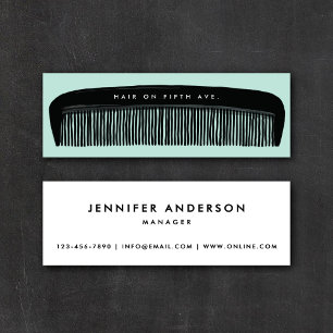Handgezeichneter Kamm Aqua & Black Hairstylist   Mini Visitenkarte