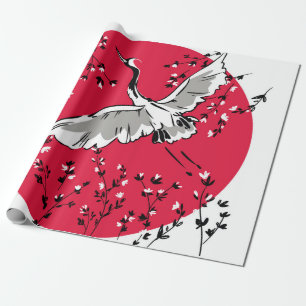 Handgezeichneter Kranichvogel, Grafische Illustrat Geschenkpapier