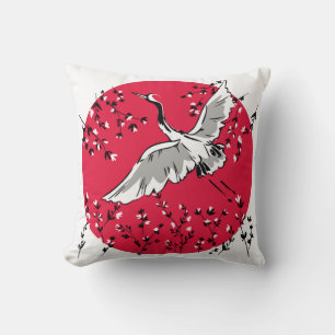 Handgezeichneter Kranvogel, Graphic Illustration v Kissen