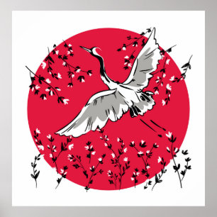 Handgezeichneter Kranvogel, Graphic Illustration v Poster