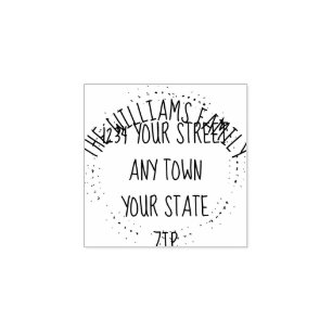 Handgezeichneter Kranz mit Familienname-Rücksendea Gummistempel