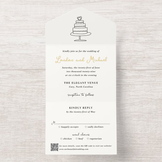 Handgezeichneter Kuchen Doodle QR Code Moderne Hoc All-in-One-Einladung (Innenseite)