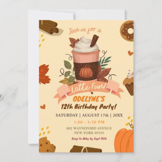 Handgezeichneter Latte Fun Herbst Geburtstag Einladung (Vorderseite)