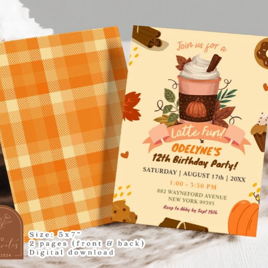 Handgezeichneter Latte Fun Herbst Geburtstag Einladung