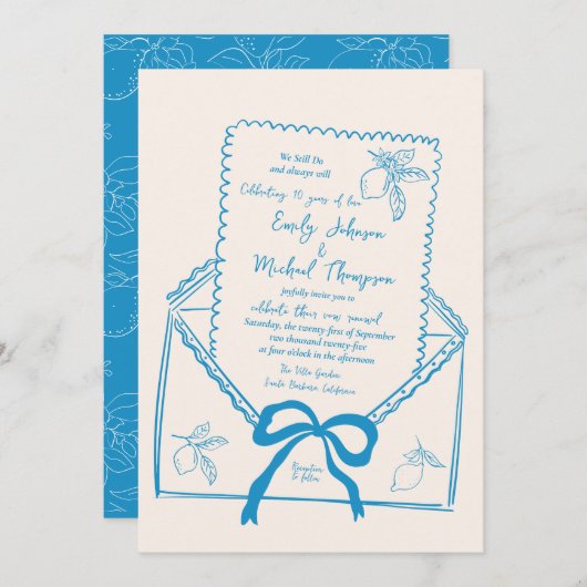 Handgezeichneter Lemon Wir machen noch Vow-Erneuer Einladung (Vorne/Hinten)