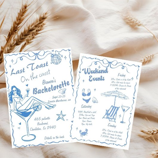 Handgezeichneter letzter Toast an der Küste Bachel Einladung