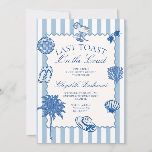Handgezeichneter letzter Toast an der Küste Bachel Einladung (Vorderseite)
