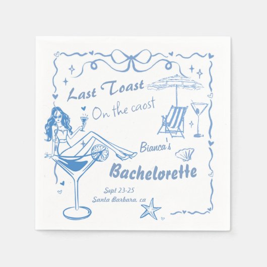 Handgezeichneter letzter Toast an der Küste Bachel Serviette (Vorderseite)