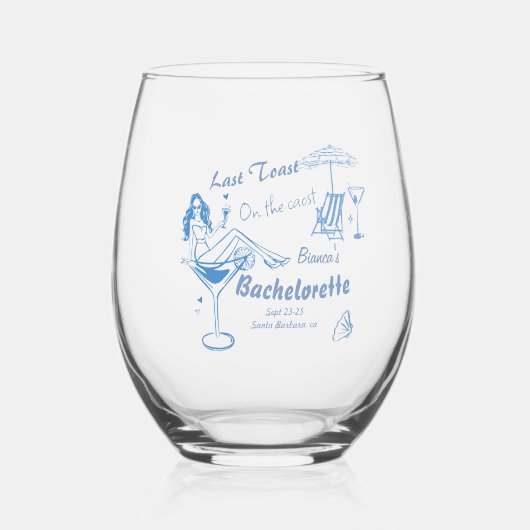 Handgezeichneter letzter Toast an der Küste Bachel Weinglas Ohne Stiel (Vorderseite)