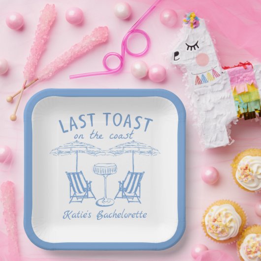 Handgezeichneter letzter Toast Coast Blue Junggese Pappteller (Party)