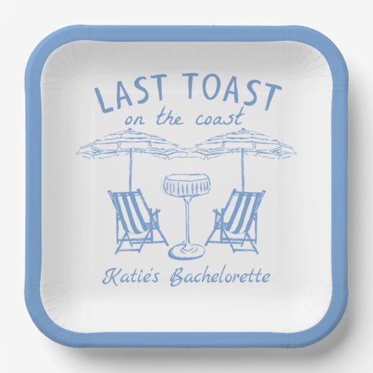 Handgezeichneter letzter Toast Coast Blue Junggese Pappteller (Vorderseite)