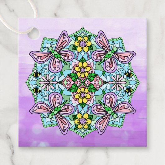 Handgezeichneter Lila Schmetterling Mandala Geschenkanhänger (Vorderseite)