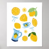 Handgezeichneter mediterraner Zitronen-Collage-Kun Poster (Vorne)