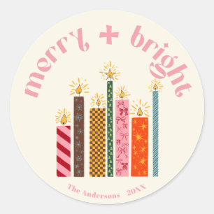 Handgezeichneter Merry + Bright Weihnachtsaufklebe Runder Aufkleber