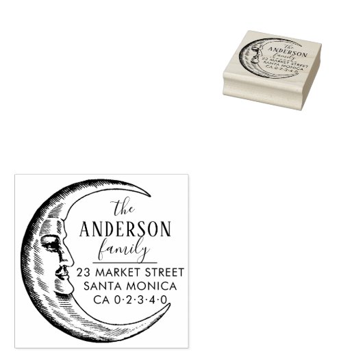 Handgezeichneter Mond Rücksendeadresse für Familie Gummistempel (Stempel)