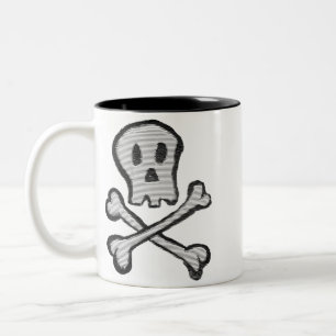Handgezeichneter Mosaik-Piraten-Schädel Grafik Zweifarbige Tasse