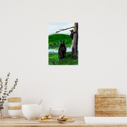 Handgezeichneter Mutterbär und Kub. Poster (Küche)