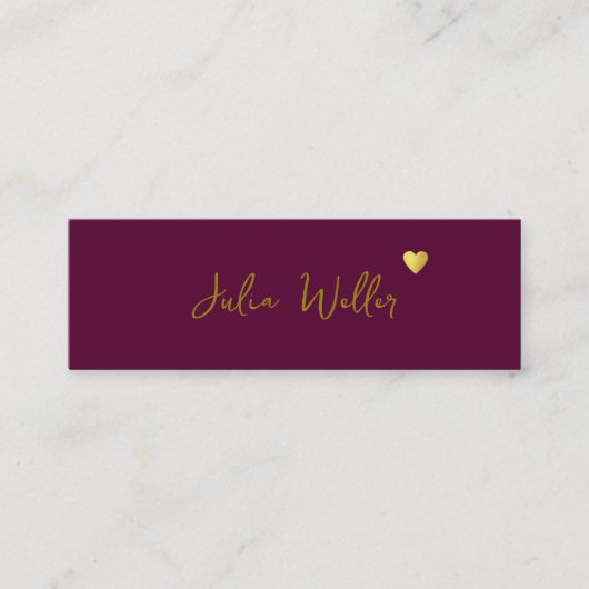 Handgezeichneter Name mit dunklem Herzwein Mini Visitenkarte (Vorderseite)