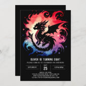 Handgezeichneter Niedlicher Drache Geburtstagsfeie Einladung (Vorne/Hinten)