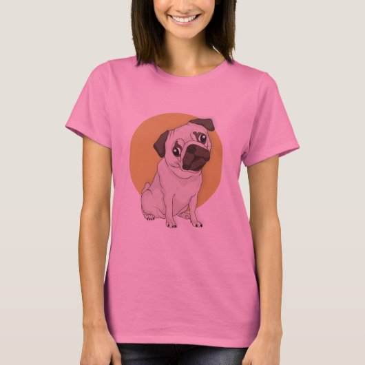 Handgezeichneter Niedlicher Mops T - Shirt von Fra (Vorderseite)