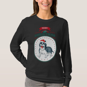 Handgezeichneter Niedlicher Pitbull mit Weihnachts T-Shirt