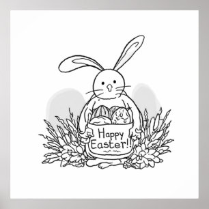 Handgezeichneter Osterhase Färbungsstil Frühling Poster