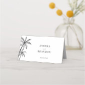 Handgezeichneter Palm Tree Boho Beach Hochzeitstis Platzkarte (Rückseite)