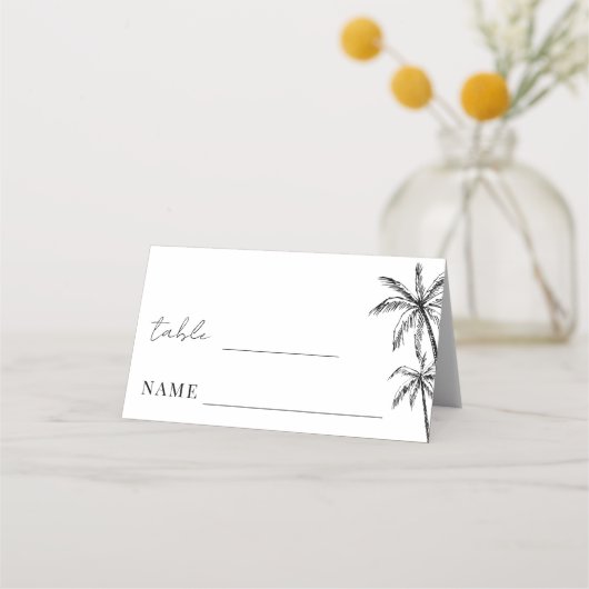 Handgezeichneter Palm Tree Boho Beach Hochzeitstis Platzkarte (Vorderseite)