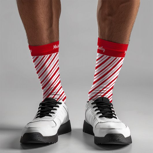 Handgezeichneter Peppermint Stripe Klassischer Spa Socken