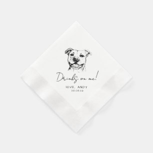 Handgezeichneter Pit Bull Drinks on me Cocktail Serviette