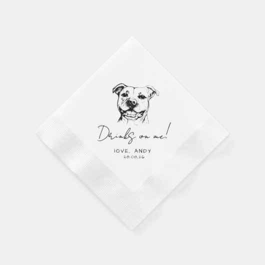 Handgezeichneter Pit Bull Drinks on me Cocktail Serviette (Ecke)