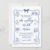 Handgezeichneter QR Code Blue Whimsical Wedding Einladung (Vorderseite)
