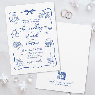 Handgezeichneter QR Code Blue Whimsical Wedding Einladung