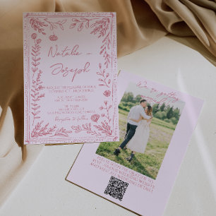 Handgezeichneter QR-Code Floral Garten Foto Hochze Einladung