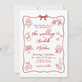Handgezeichneter QR Code Red Whimsical Wedding Einladung (Vorderseite)