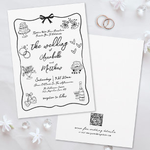 Handgezeichneter QR-Code Whimsical Hochzeit Einladung