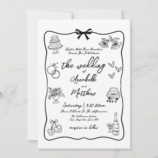 Handgezeichneter QR-Code Whimsical Wedding Einladung (Vorderseite)