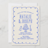 Handgezeichneter Quirky in einer Retro-Hochzeit Einladung (Vorderseite)