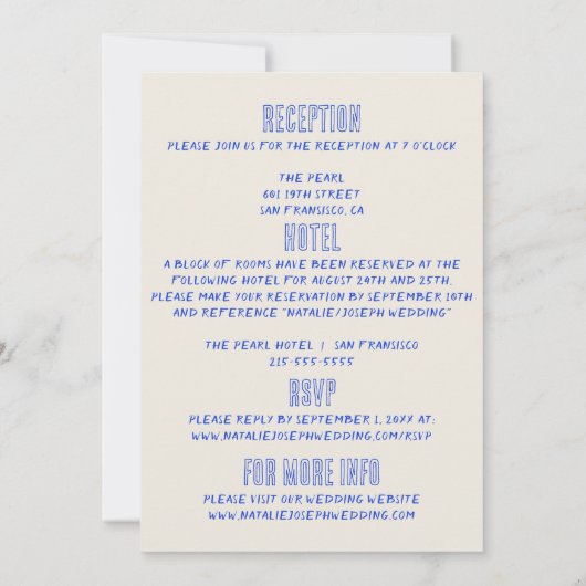 Handgezeichneter Quirky in einer Retro-Hochzeit Einladung (Rückseite)