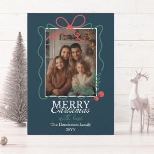 Handgezeichneter Rahmen Teal Blau Frohe Weihnachte Feiertagskarte
