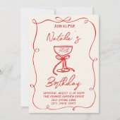 Handgezeichneter Red Bow Martini 30. Foto Geburtst Einladung (Vorderseite)