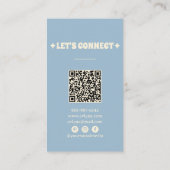 Handgezeichneter Retro Blue QR Code Boho Floral Tr Visitenkarte (Rückseite)
