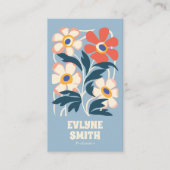 Handgezeichneter Retro Blue QR Code Boho Floral Tr Visitenkarte (Vorderseite)