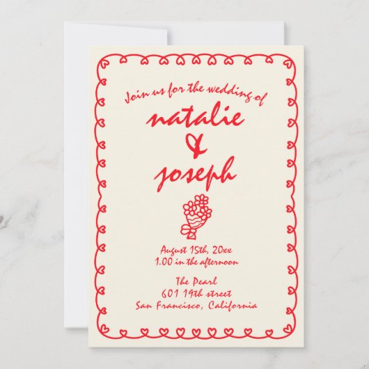 Handgezeichneter Retro einzigartiger Quirky in ein Einladung (Vorderseite)