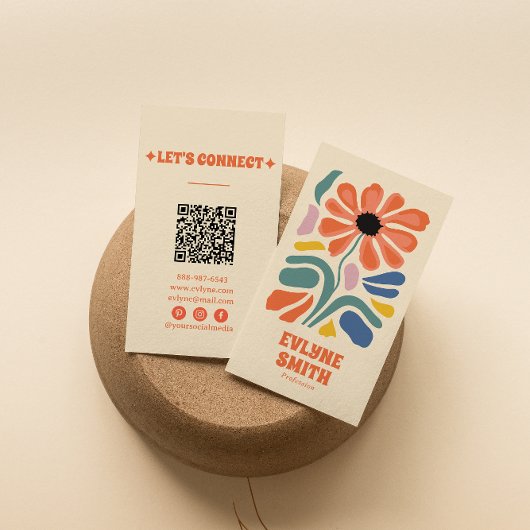 Handgezeichneter Retro farbiger QR Code Boho Chic Visitenkarte
