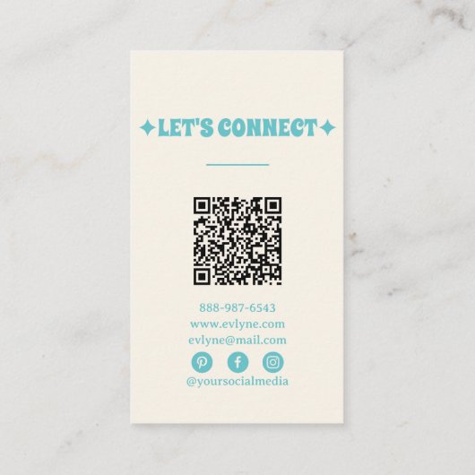 Handgezeichneter Retro farbiger QR Code Boho flora Visitenkarte (Rückseite)