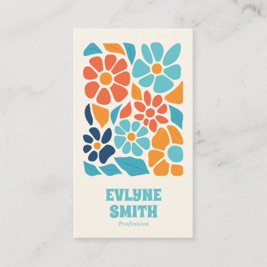 Handgezeichneter Retro farbiger QR Code Boho flora Visitenkarte (Vorderseite)