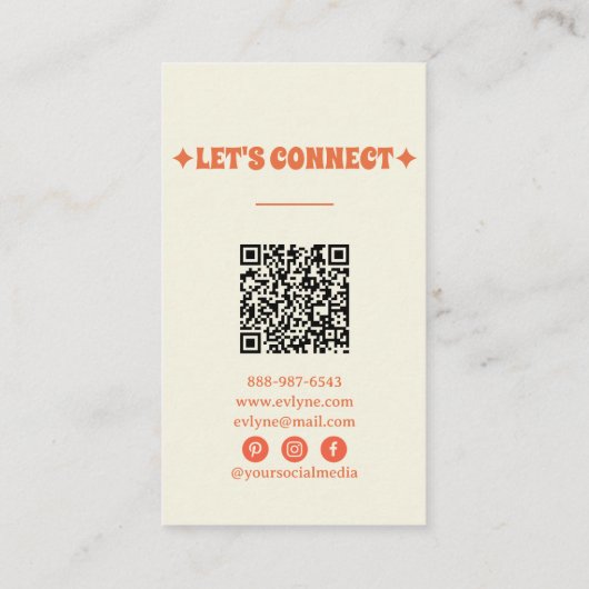 Handgezeichneter Retro farbiger QR-Code floral ein Visitenkarte (Rückseite)