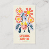 Handgezeichneter Retro farbiger QR-Code floral ein Visitenkarte (Vorderseite)