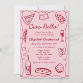 Handgezeichneter Retro Rot Lässig Bridal Brunch Einladung (Vorderseite)